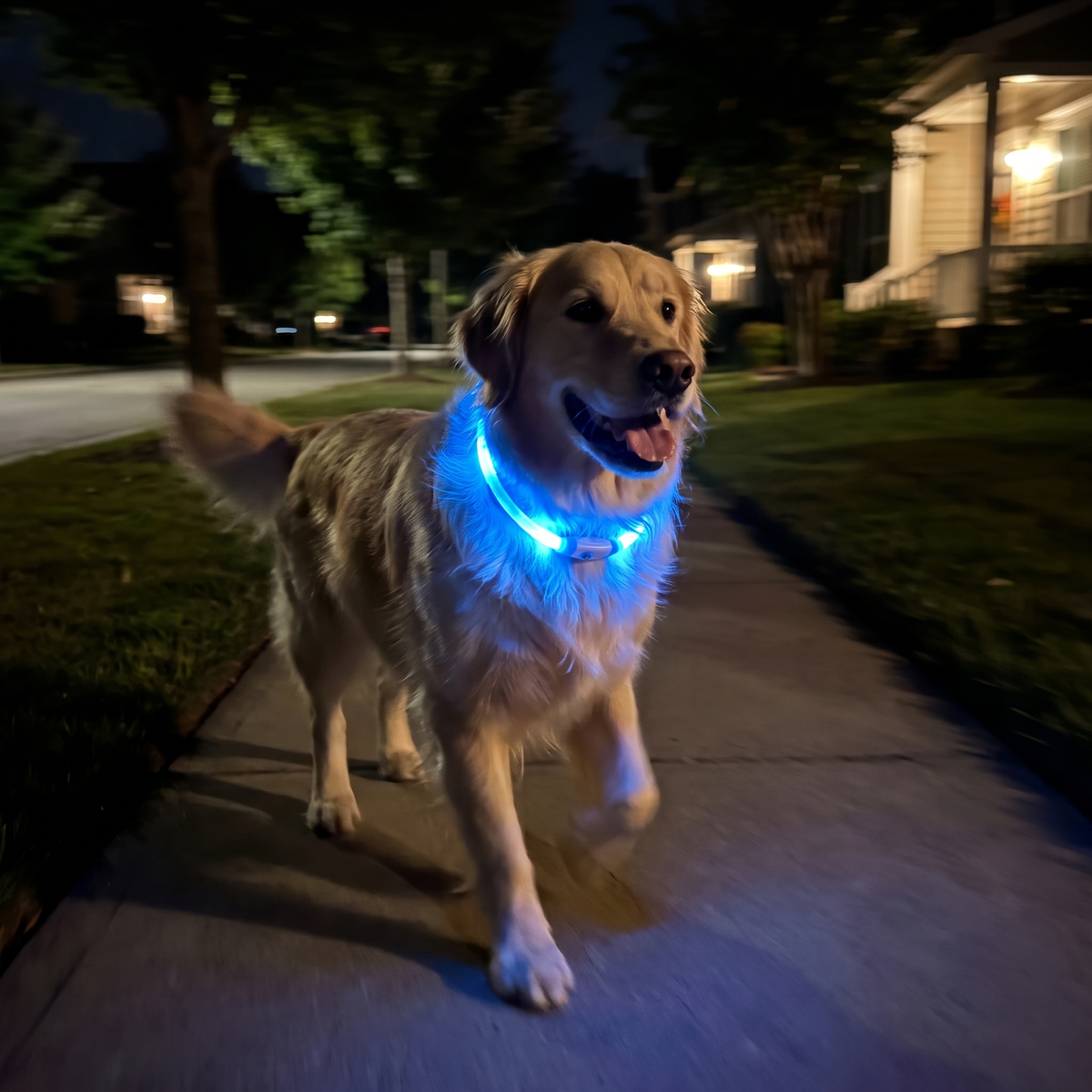 Glow & Loop LED collars glowing in the dark